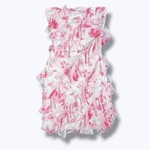 Windsor Summer Ruffle Floral Mini Dress S Pink Y2K Fairy Party Club Cute